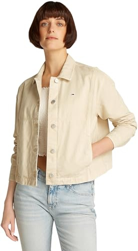 Tommy Jeans Donna Giacca Essential Cotton con Chiusura a Bottoni, Avorio (Newsprint), L
