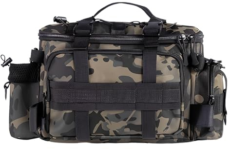 Lunaanda Sac de rangement étanche pour appâts de pêche - Grande capacité multifonctionnel - Canne à pêche et accessoires - 40 x 28 x 20 cm, Camouflage noir, Classique
