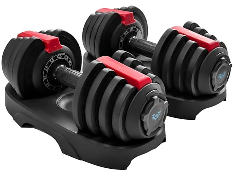 BRAINGAIN 11-in-1 Adjustable Dumbbells Set 12.5kg, 25kg & 36kg Pair | Space-Saving Dumbbell for Home Gym Workouts | 11 Dumbbells in One | Smart Click Technology | Best in Class (2x 12.5kg Adjustable)