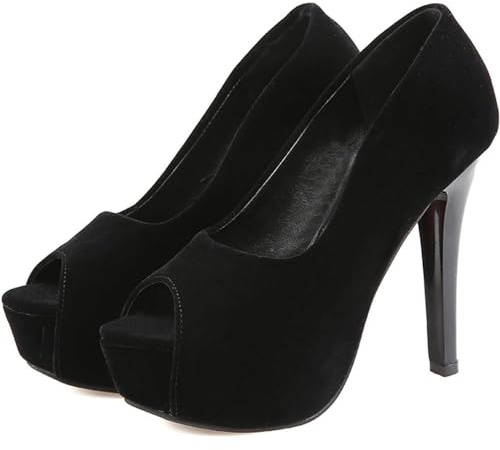 SPONYBORTY Escarpins Sexy à talons hauts et bout ouvert pour femmes chaussures de soirée de 6 pouces pour mariage strip-teaseuse pôle danse unisexe grande taille epais/J/48EU