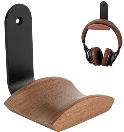 Jichenfang Headset Halterung mit 6cm Breiter Kopfstütze aus Nussholz,Kopfhörer Ständer mit 3M Klebeband und Schraube,Headset Ständer für Over Ear und Gaming,Kopfhörer Halter für Tisch,Vitrine
