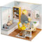 OSDUE DIY Miniature Dolls House with Furniture, Mini Kitchen Study 3D Jigsaw Puzzle Model, Wooden Building Kit with LED Lights Craft Kit for Adults Book Shelf Decoration Gift