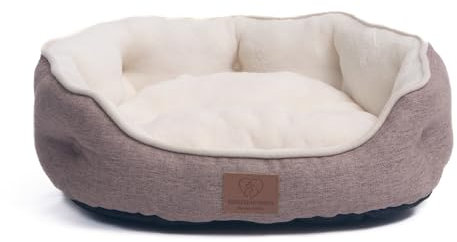 Warenhammer Orthopädisches Premium Katzenbett waschbar Katzen Bettchen - Katzenschlafplatz - Flauschiger Plüsch, zweiseitiges Innenkissen für Katzen oder kleine Hunde (M) 64 x 53 x 20 cm - Rund