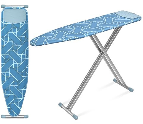 KINGRACK Bügelbrett, 134 x 33cm Metall-Bügeltisch mit Silikon-Bügelauflage, Bügelbrett mit Antirutschfüßen, Kompaktes Schwerlast-Bügelbrett, Hitzebeständiger Bezug, 4 Höhenverstellbar, Blau