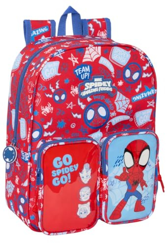 SPIDEY RESCUE - Sac à dos pour enfant, adaptable au chariot, nettoyage facile, idéal pour les enfants de différents âges, confortable et polyvalent, qualité et résistance, 26 x 11 x 34 cm, Rouge,