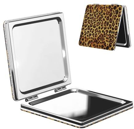 WXWJSHMGC Miroir de maquillage compact imprimé léopard - Miroir de poche portable avec grossissement x1/2x, miroir de maquillage pliable pour sac à main