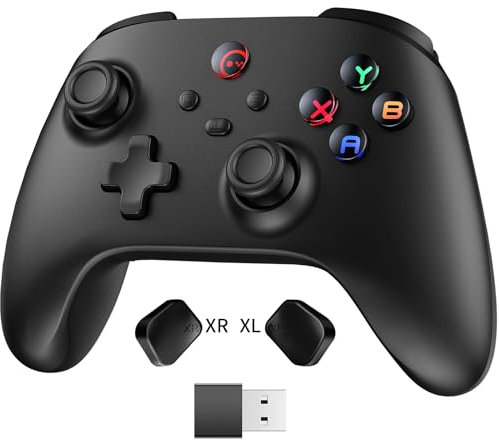 Manette PC Sans Fil 2.4G pour Windows/Android/Steam Deck, Manette PC Gamer avec Joysticks et Gâchettes à Effet Hall pour iPhone/Switch 2 avec 8 Couleurs RGB/Turbo/Programmables,Noir