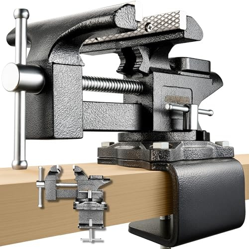 6-Inch Bench Vise, Vice for Workbench with Heavy Duty Forged Steel Construction, Built-in Pipe Jaw and Swivel Base, Table Vise for Woodworking, Home Workshop Use and DIY Job