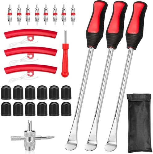 29 Piezas Herramientas de Montaje de Neumáticos, Palanca de NeumáTicos, 295 mm, Cuchara con 3 Protectores de Llanta, Kit de Herramientas para Moto, Bicicleta, Carro