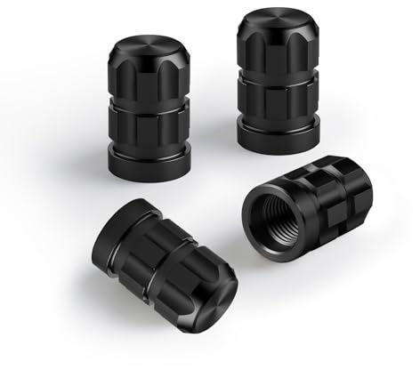 HUIMINGHUI Aluminum Alloy Tire Valve Stem Caps, 4PCS Universal Dustproof Air Caps for Cars, Trucks, Motorcycles, Bicycles (Black)
