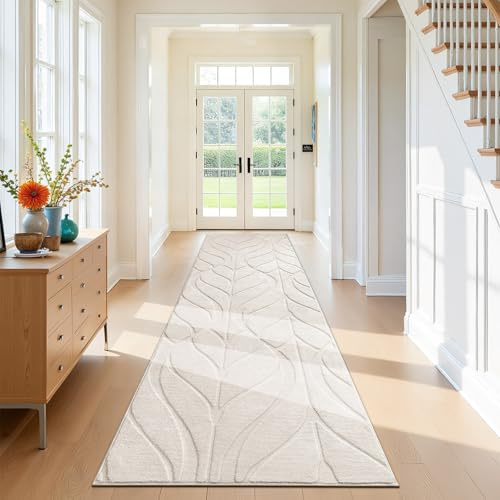 SHACOS Alfombra de Pasillo Larga Beige 80 x 250 cm Alfombra Cocina Antideslizante Lavable Pelo Corto Suave Tapete Largo para Pasillo, Entrada, Dormitorio, Lavandería