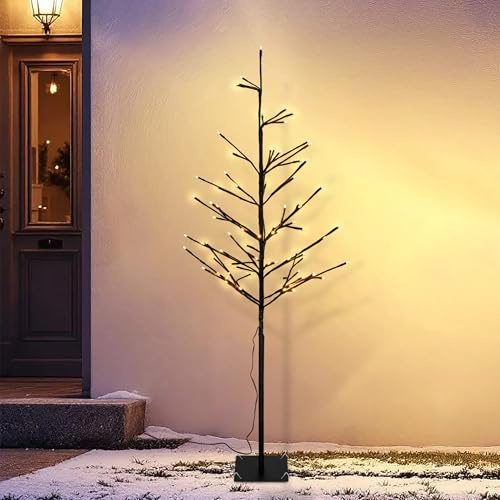 Ljusträd för utomhus- och inomhusbruk med nätkontakt – 120 cm – dekorativt julgransträd upplyst med 80 guldlysdioder – utomhus, jul, adventsträdgård, dekoration, trådbunden