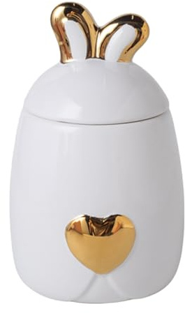 Duuclume Urna per animali domestici in ceramica a forma di orecchio di coniglio, realizzata a mano, sigillata, porta ceneri, funerale, commemorativa e bara per animali domestici (bianco, 610 ml)