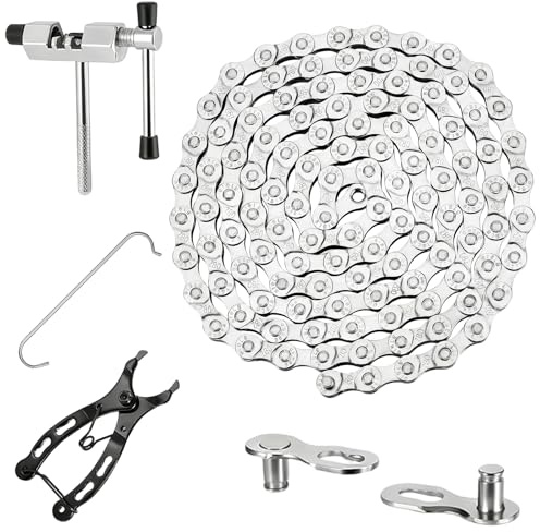 Fahrrad Kette Premium-Set 6/7/8 Fach, 1/2 x 3/32 (116 Glieder). Dieses Fahrradketten-Set enthält Kettenbrecher, Gliedzange & Kettenschloss – die Komplettlösung für professionelle Montage und Wartung