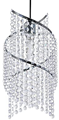 Innoteck Spiral Droplet Ceiling Pendant Light Shade – Polished Chrome Frame with Acrylic Crystals, Modern Lampshade for Living Room, Bedroom, Dining Room & Office, E27 to B22 Adaptor Included
