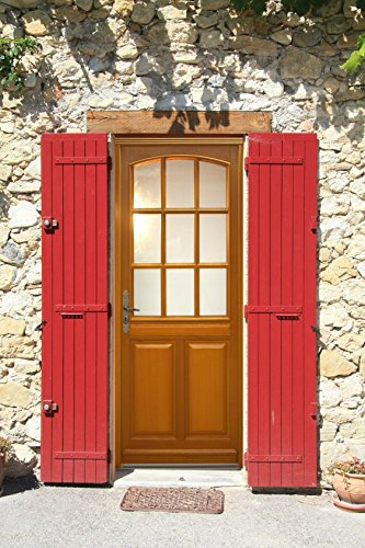 PORTE D'ENTREE EN BOIS, 215 x 90 BOIS EXOTIQUE POUSSANT GAUCHE