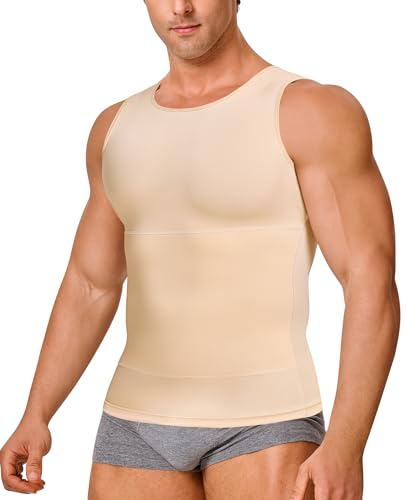 Gotoly Men Compression Shirt Shapewear Slimming Body Shaper Vest Undershirt Tummy Control Tank Top (Beige, 3X-Large)