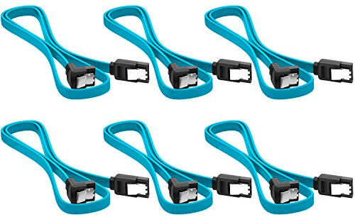 AYECEHI 6 Pack 90 Degree Right Angle SATA III 6.0 Gbps Cable (SATA 3 Cable) with Locking Latch Black - 12 Inches for SATA HDD, SSD, CD Driver, CD Writer (Blue)