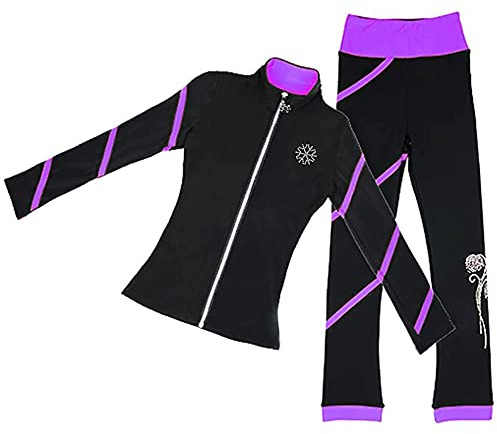 LIUHUO Figure Skating Spiral Jacket Pants Fleece Pants for Girls Black Pants for Women 8-10 Years