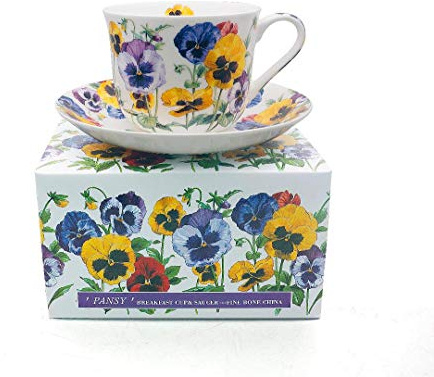 heritage Bone China Breakfast Cup/Saucer Pansy Gift Boxed Postage Free UK