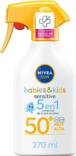 NIVEA SUN Babies & Kids Sensitive - Spray FP50+ - Protector Solar Infantil - Protección UVA/UVB - Resistente al Agua - Crema para Bebés y Niños - Piel sensible Desde 6 meses - 270ml​ Embalaje Variable