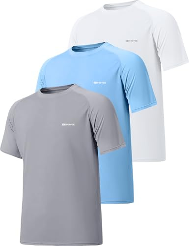 ZENGVEE 3 Pezzi Maglia Anti UV Uomo Rashguard Maglietta Rash Guard UPF 50+ T Shirt Mare Surf Swim Maniche Lunghe Tshirt Magliette Muta Abbigliamento Traspirante Maglie(0818-Blue Gray White-XL)
