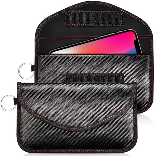 Wonwood_direct Funda Faraday Móvil para Teléfono y Llave Coche 2 Piezas Bolsa Faraday Movil Jaula Faraday Portatil Bloqueador Senal RFID/NFC Blindaje Anti-Seguimiento (Negro con Borde Rojo)