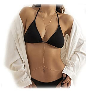 Guld kroppskedja smycken för kvinnor kroppskedja halsband bikini kroppskedja midjearmband personlighet bikini kroppskedja magkedja smycken för flickor, Adjustable, Metall, Ingen ädelsten