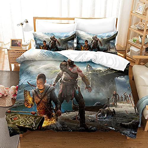 ESAAH God of War Bettwäscheset 3D Für Alle Jahreszeiten Zart Gemusterter Bettbezug Mit Reißverschluss (A2,135x200cm+80x80cmx1)