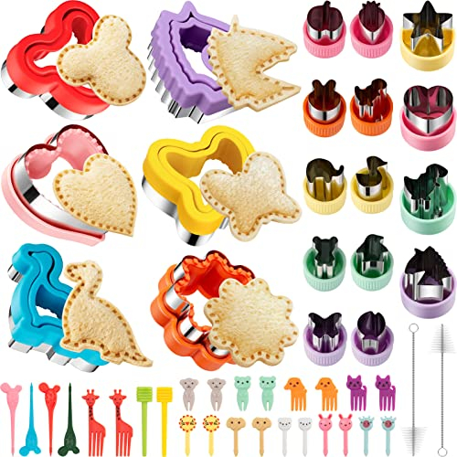 48Pcs Sandwich Cutters & Sealers for Kids Lunch, Cookie Fruit Shape Cutters