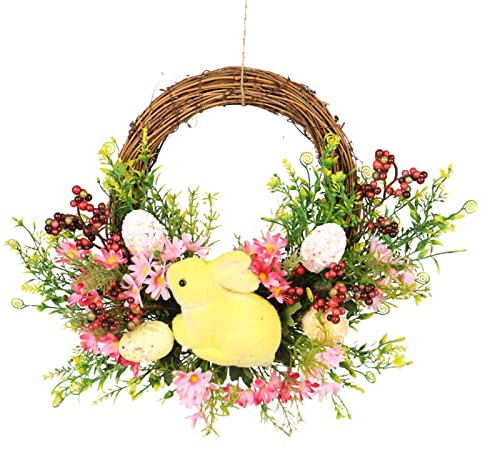 Osterhasen-Kranz, Osterkränze Haustür, Osterkranz-Befestigung, Ostertür-Dekorationen, Frühlings-Tür-Hänge-Willkommensschild-Kranz, Frühlings-Wanddekoration(Gelbes Kaninchen