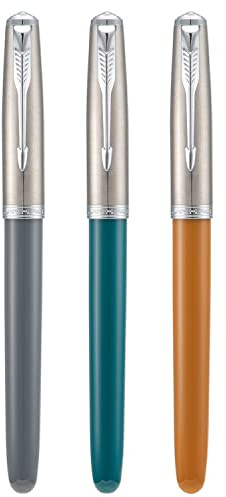3 Jinhao 86 Füllfederhalter-Set (Malachitblau, Khaki und graues Harz) Extra feine Feder mit nachfüllbarem Tintenkonverter