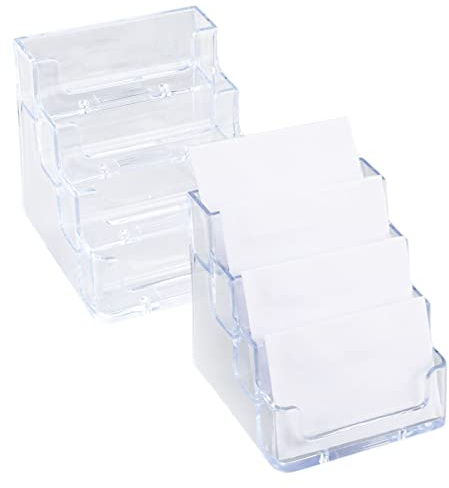 SZCXDKJ Paquete de 2 soportes transparentes para tarjetas de visita de 4 niveles, soporte acrílico para escritorio