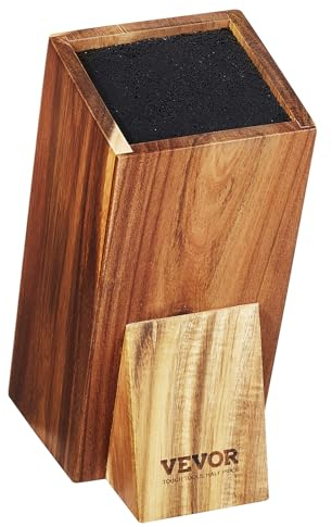 VEVOR Bloc Couteau Universel Vide Support à Couteaux de Cuisine en Bois d'Acacia et Poils en PP Porte-Couteaux de Comptoir Stable pour Rangement Facile de Divers Couteaux Restaurant sans Couteaux
