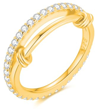 Lisandra Scott Doppel-Eternity-Ring aus 925 Sterlingsilber mit Beweglichen Knoten, Rundum besetzt mit Funkelnden Zirkonia Steinen, Luxuriöser Doppelring für Damen und Frauen (Gold, 52)