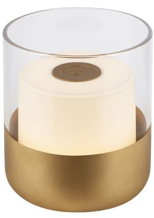 BRILONER – Mini LED Tischlampe Kabellos mit Glas, Dimmbare Nachttischlampe Touch, Schreibtischlampe, Leselampe, Tischleuchte Outdoor & Indoor, Camping Lampe, Warmweißes Licht, 9x10 cm, Goldfarbig