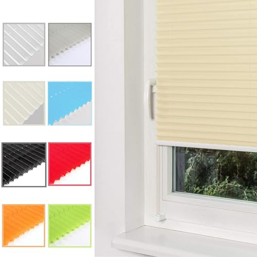 Plissee ohne Bohren Klemmfix, 75 x 220 cm ohne Bohren Verdunklung Thermo Verdunklungsplissee für Fenster & Tür, inkl.Klemmträger für Fenster & Tür, Beige