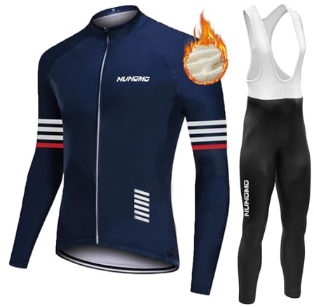 Vêtements Cyclisme Homme Hiver Tenue Cycliste en Polaire Thermique Maillot de Velo VTT Manche Longue Jersey et Pantalon à Bretelle avec 9D Coussin Gel,Ensemble de Combinaisons (Type-2,L)
