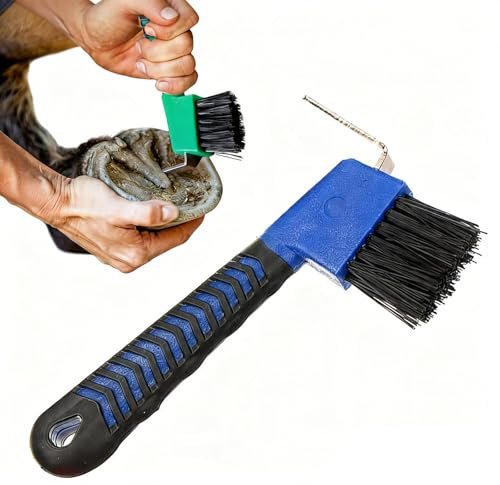 Hoof Pick Brush, All-in-One Horse Hoof & Wheel Cleaning Brush with Handle, Heavy Duty Tire & Boot Groove Cleaner for Horse, Donkey, Goat Hoofpick Care & Shoe Repair (Random Color)