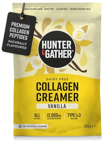 Hunter & Gather Collagen Creamer for Coffee I Vanilla I 300g I Grass Fed Type 1 & Type 3 Bovine Collagen Peptides I Dairy Free I 13,000mg per Serve I Support Hair, Skin, Nails, Muscles