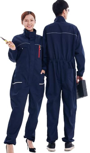 TOVCHEI Stehkragen Overall Unisex Verschleißfeste Arbeitskleidung Langarm Arbeit Overall Mit Gummibund Und Manschetten,Blau,5XL
