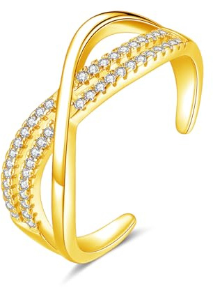 Zolkamery Silver damringar, 925 sterlingsilver tre lager Infinity omlottring med vit zirkon, justerbar minimalistisk fingerringar, stapelbar tumring trendiga stapelbara ringar med presentförpackning