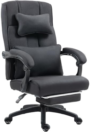 Dowinx Chefsessel - Ergonomischer Bürostuhl mit Fußstütze, Verstellbare Lendenwirbel & Kopfstützen, Stoff, Hohe Rückenlehne, 150 KG (Schwarz)