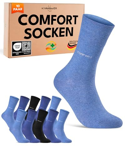 10 Paires Chaussettes Confort Diabetiques sans Elastique et sans Couture Homme Femme Coton