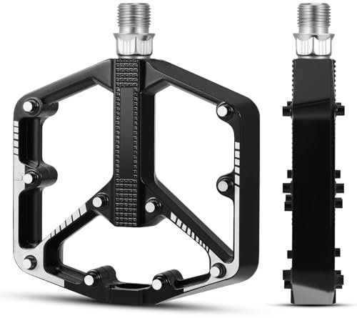 Rennrad-/Mountainbike-Pedale - 3 Lager Fahrradpedale - 2 DU rutschfeste CNC-Aluminium-Fahrradplattform mit Anti-Rutsch-Nägeln, 9/16 Zoll Pedale für Rennrad, MTB, E-Bike, Mountainbike, Stadtrad