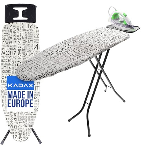 KADAX Bügelbrett 111 x 31 cm, Dampfbügeltisch mit Antirutschfüßen, höhenverstellbares Bügelbrett mit abnehmbaren Überzug, Bügeltisch für Dampfbügeleisen