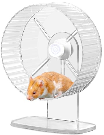 BORDEAG Rueda Silenciosa de 21 cm para Hámster, Rueda de Ejercicio para Hámster, Gerbils, Ratones y Mascotas Pequeñas (Transparente)