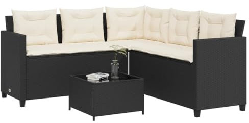 Rainery Canapé de Jardin avec Table et Coussins en Forme de L Noir, Canapé de Exterieur Ensemble de Meubles pour Jardin Balcon Terrasse Piscine Type 8