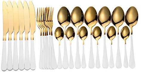 MMRTDJDR Ensemble de Couverts de Couverts de Couverts en Acier Inoxydable 24pcs Sente de Couverts en Acier Inoxydable Steak Fork Café cuillère cuillère cuillère à café pour Le dîner pour la Vaisselle