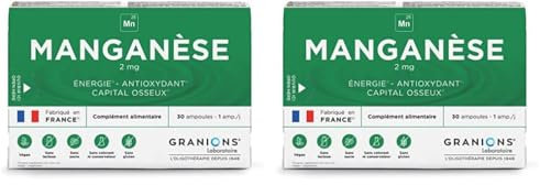 GRANIONS MANGANÈSE 2 mg - 30 ampoules : 30 jours - Énergie - Antioxydant - Capital osseux - 2 mg de Manganèse - Made in France (Lot de 2)